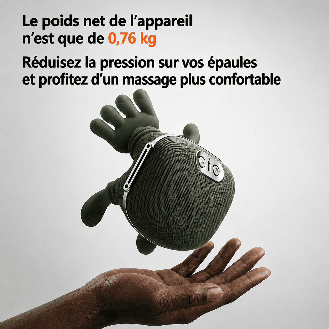 Masseur cervical électrique léger de seulement 0,76 kg, conçu pour soulager les tensions du cou, des épaules et des trapèzes sans exercer de pression excessive. Appareil de massage ergonomique portable offrant un confort optimal, relaxation musculaire profonde et utilisation facile à domicile ou au bureau.