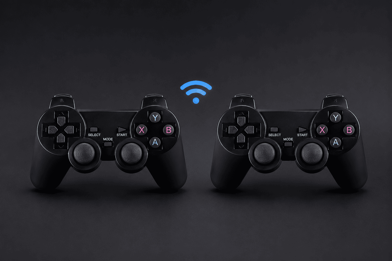 Les deux manettes sans fil 2.4G noires du Game Stick Lite 4K côte à côte