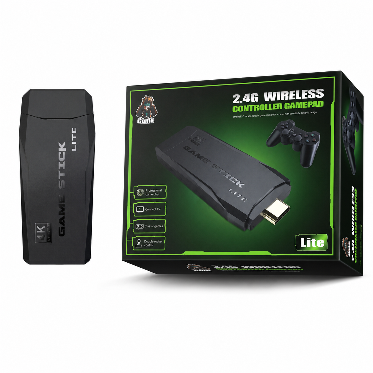 Mini Console Arcade Game Stick Lite 4K HDMI + 2 Manettes Sans Fil Plus De 3500 Jeux