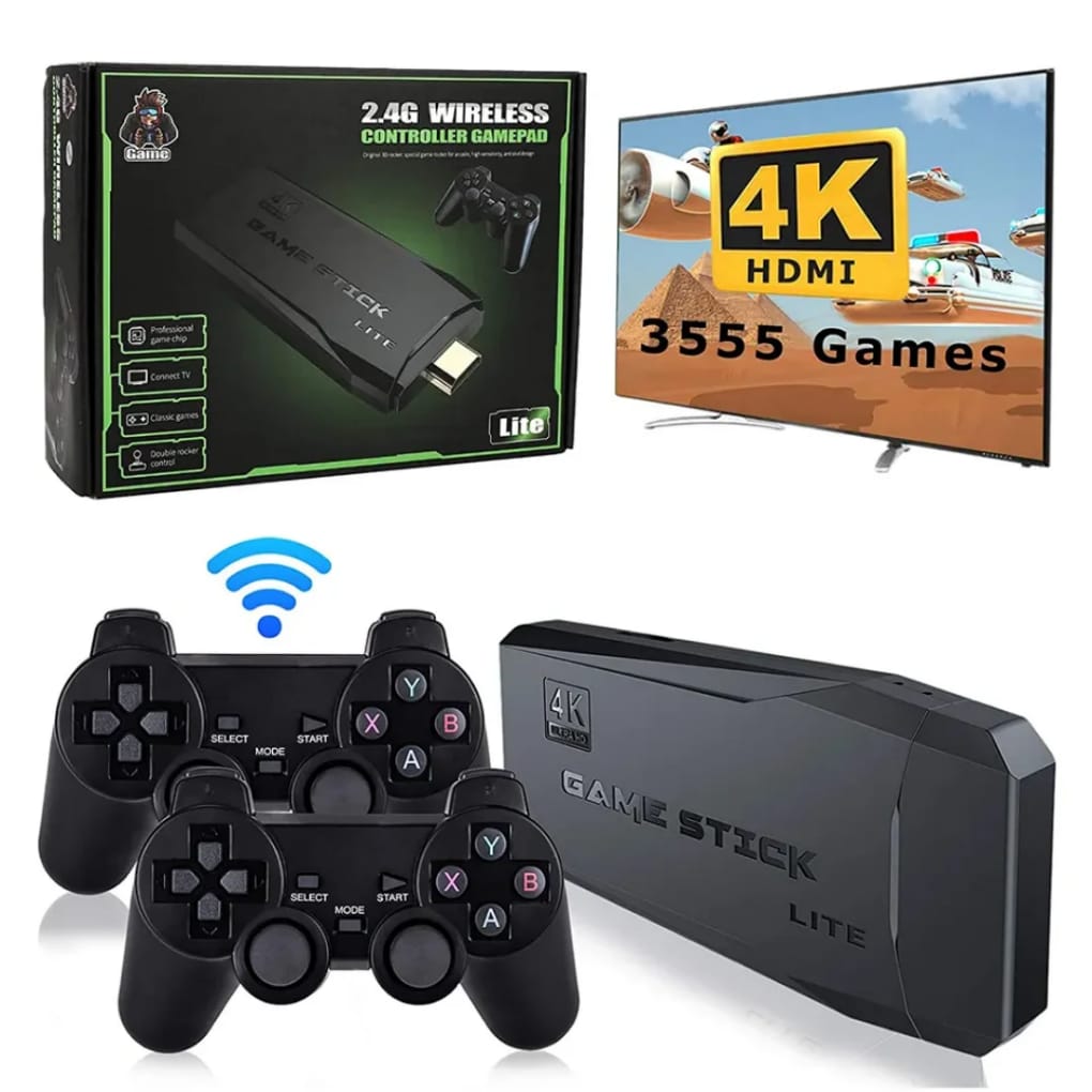 Mini Console Arcade Game Stick Lite 4K HDMI + 2 Manettes Sans Fil Plus De 3500 Jeux