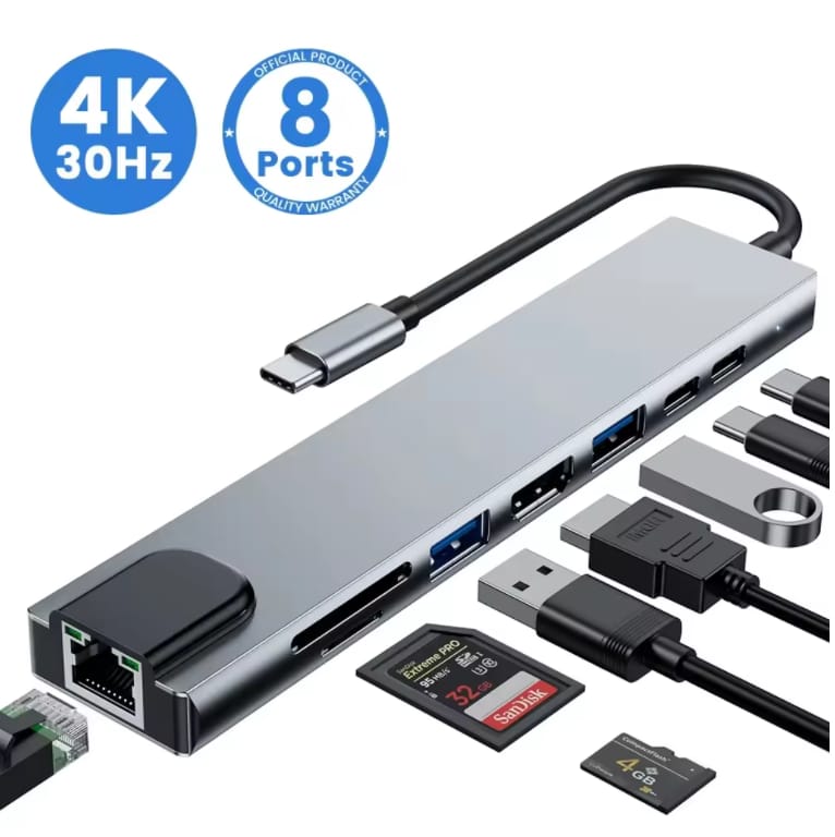Hub USB 8 en 1 3.0 répartiteur de type C multi-ports adaptateur 5W PD hub usb c avec lecteur de carte adaptateur hub usb-c 8 en 1