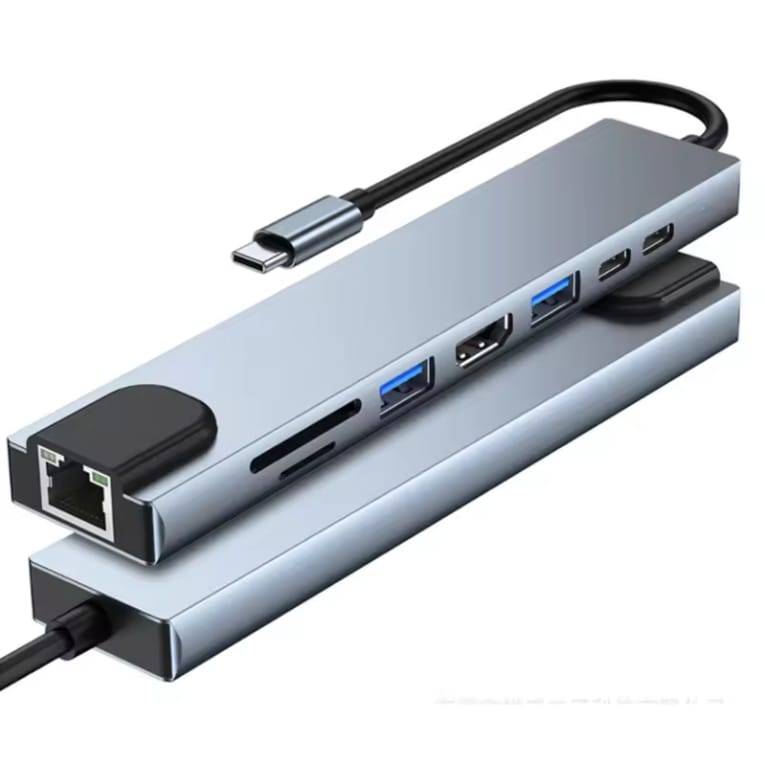 Hub USB-C 8 en 1 Efrica — Station d'Accueil Multiport HDMI 4K, USB 3.0, RJ45, Lecteur SD/TF & Charge PD 87W pour MacBook & PC