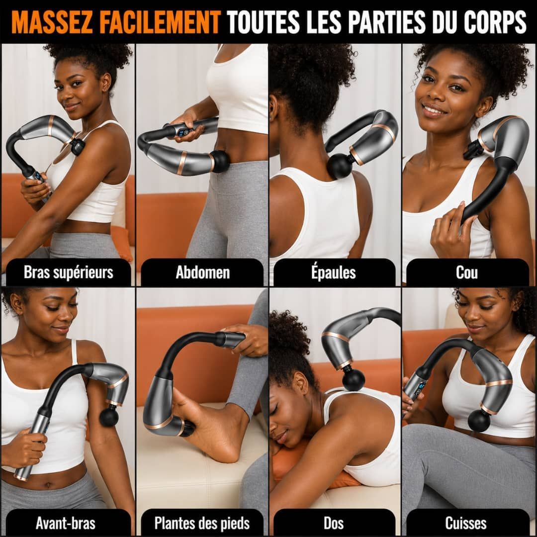 Masseur Électrique Percussif Sans Fil pour Cou, Épaules et Corps – 4 Têtes de Massage Interchangeables