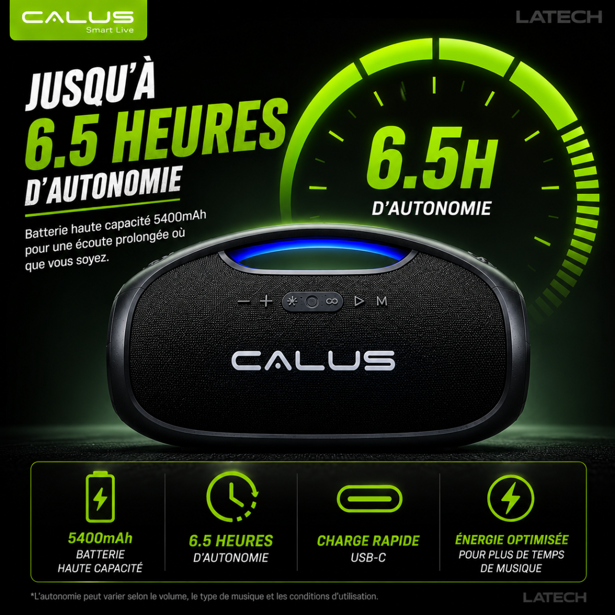 Enceinte Bluetooth Portable CALUS BOOM 3 Pro 40W – Son Puissant, Étanche IPX6, Batterie 5400mAh