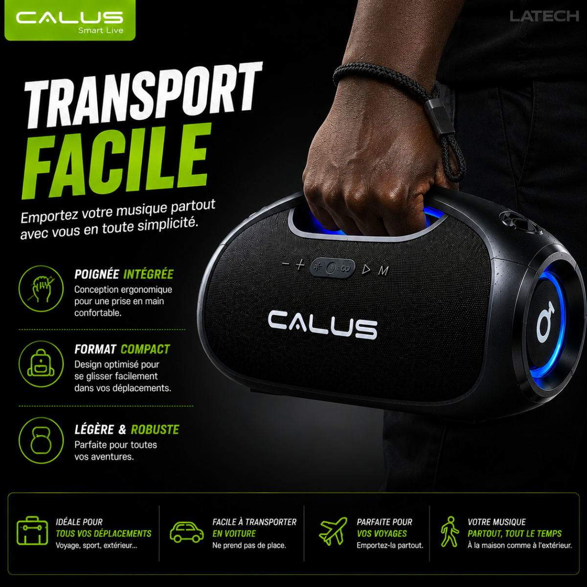Enceinte Bluetooth Portable CALUS BOOM 3 Pro 40W – Son Puissant, Étanche IPX6, Batterie 5400mAh