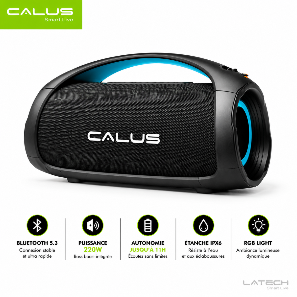 Enceinte Bluetooth Portable CALUS BOOM 3 Pro 40W – Son Puissant, Étanche IPX6, Batterie 5400mAh