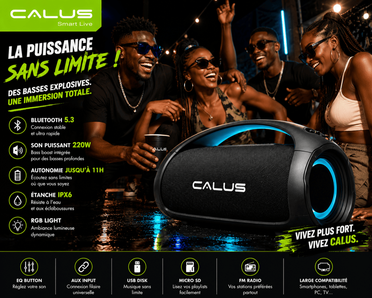 Enceinte Bluetooth Portable CALUS BOOM 3 Pro 40W – Son Puissant, Étanche IPX6, Batterie 5400mAh