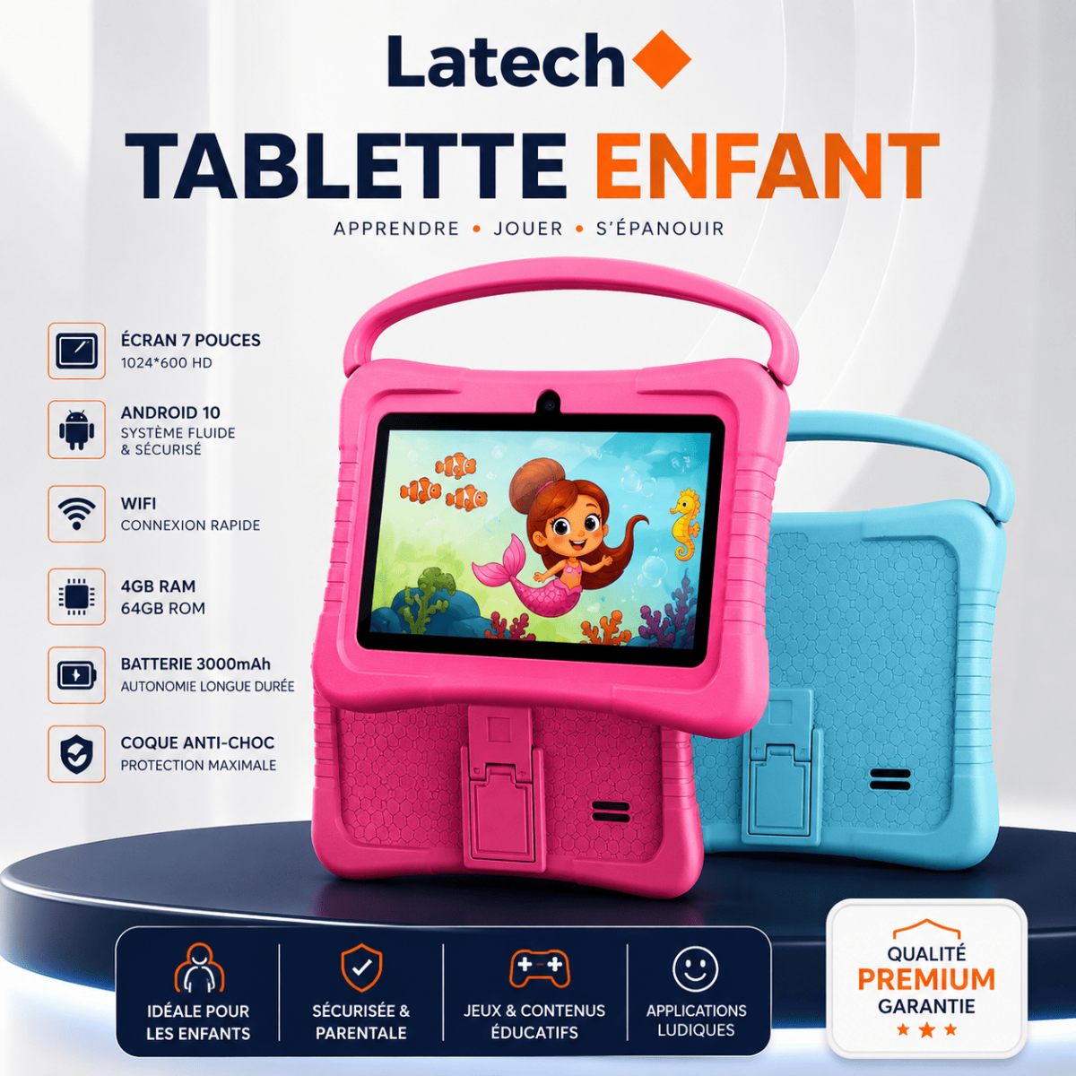 Tablette Enfant Bebe-Tab COCO-MAMA 7 Pouces WiFi Android 10 – 4Go RAM / 64Go