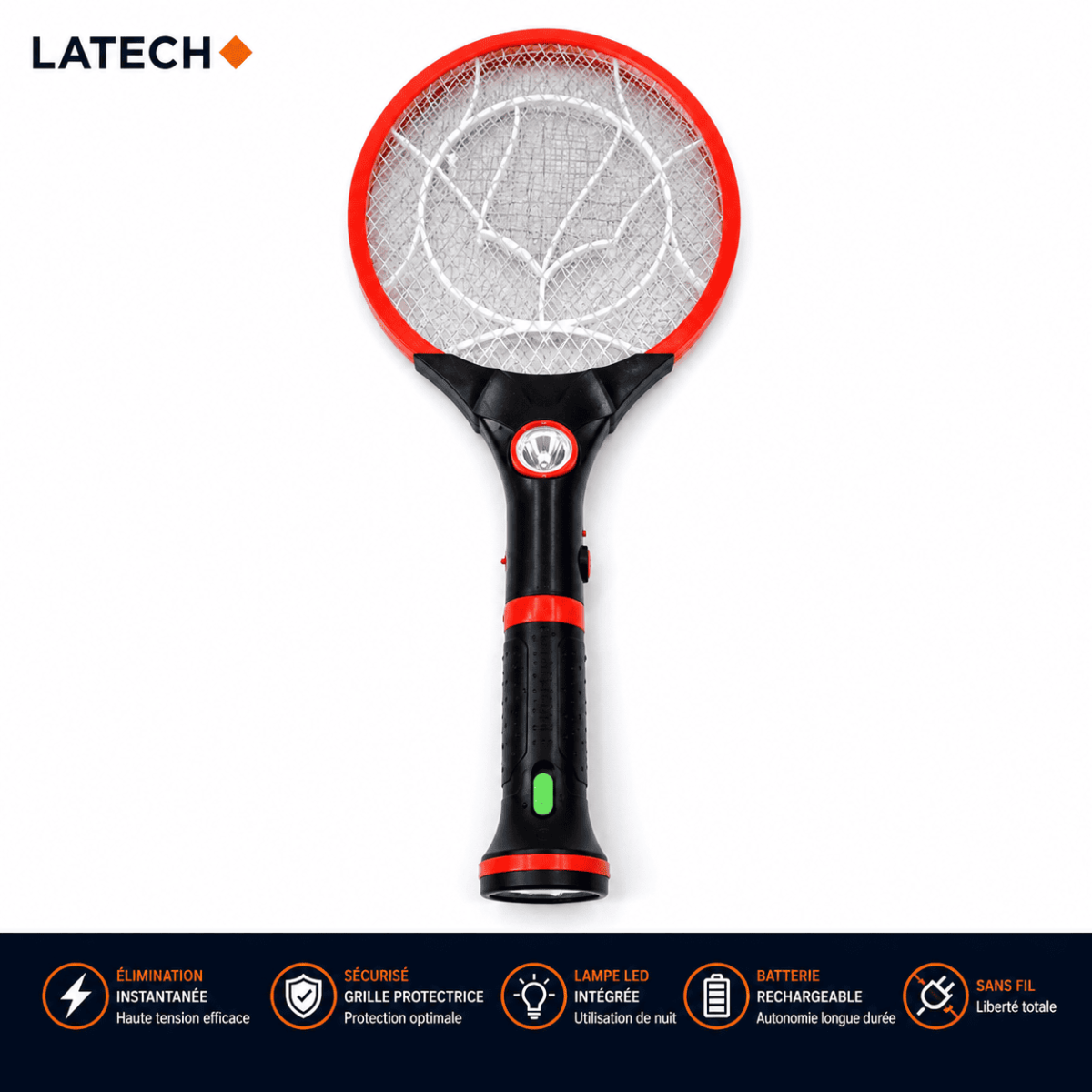 Raquette Électrique Anti-Moustiques Rechargeable LED – Tue Insectes Portable 2-en-1