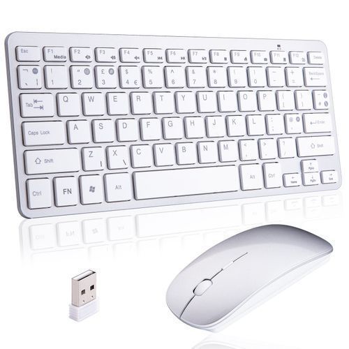Mini Clavier AZERTY Et Souris Combinés Sans Fil - Blanc/Noir