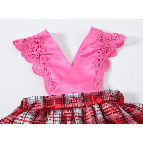 Produit 1 : Ensemble bébé fille rose à carreaux Produit 2 : Ensemble bébé fille violet à fleurs